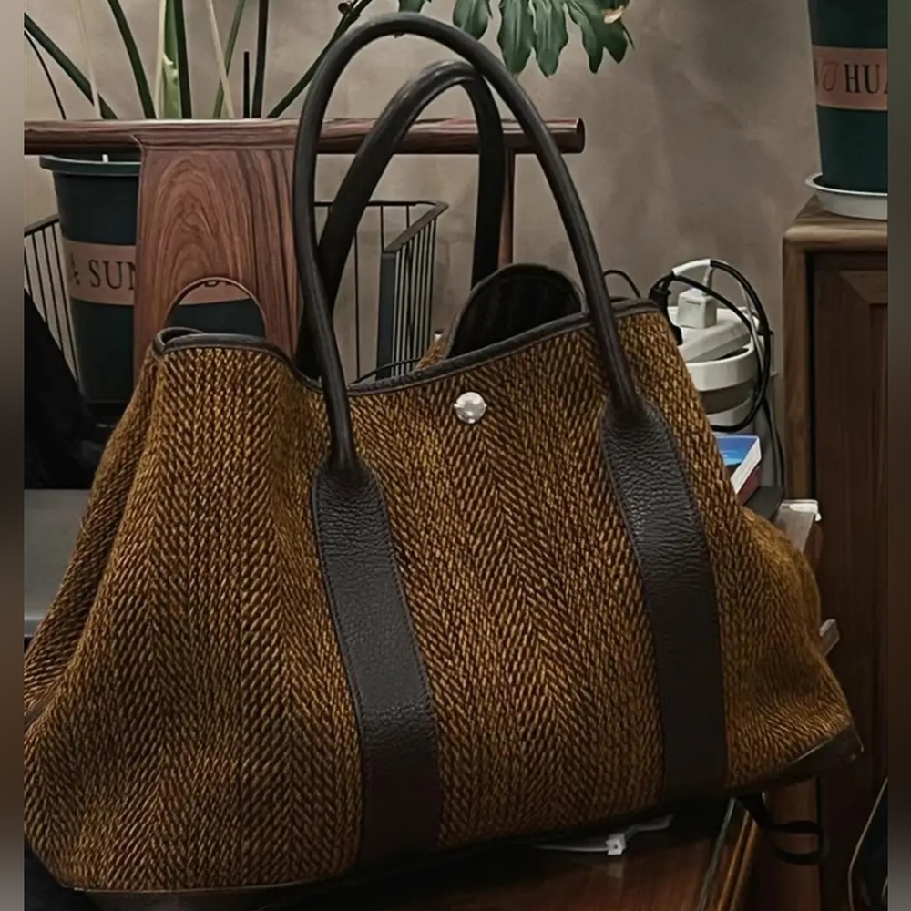 Nwt Real Leather Trim Woven Bag